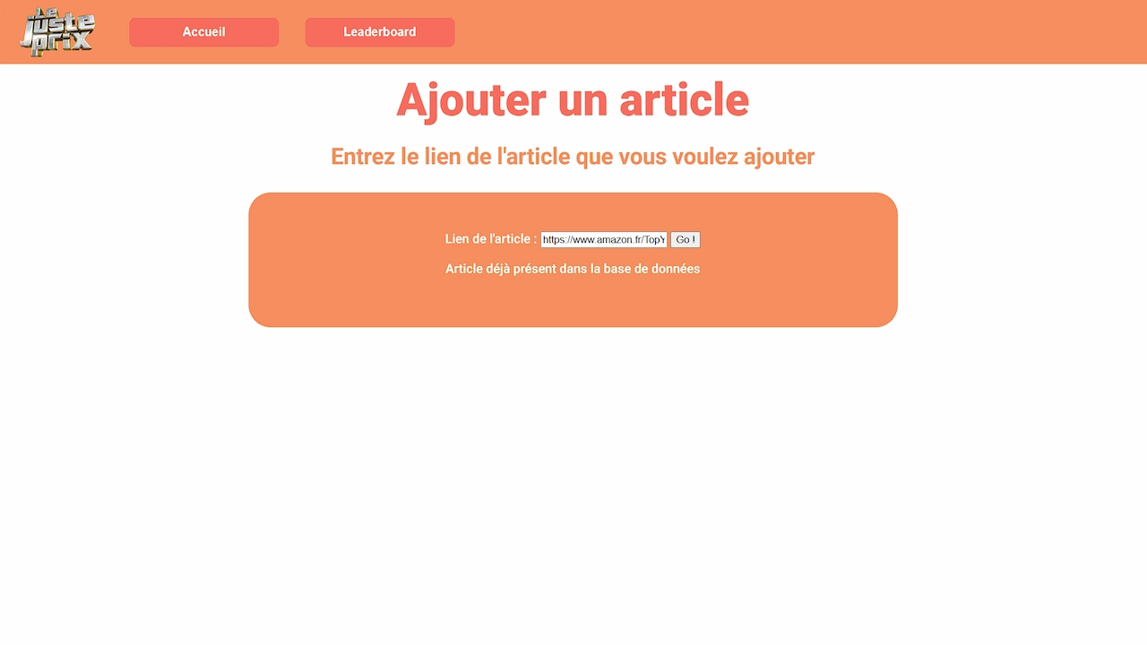 Le Juste Prix Add Item Page