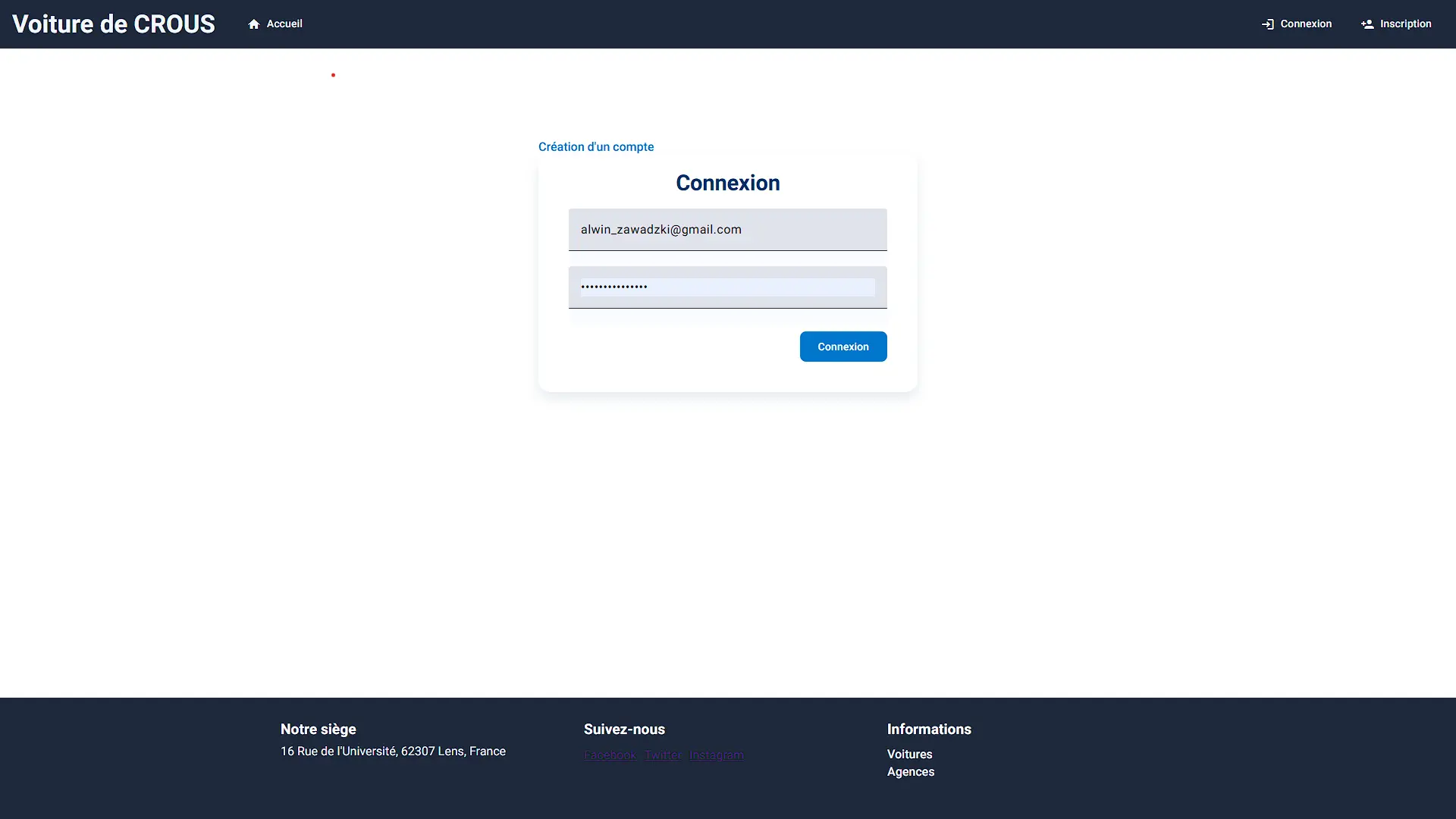 Voiture de Crous Connection Page