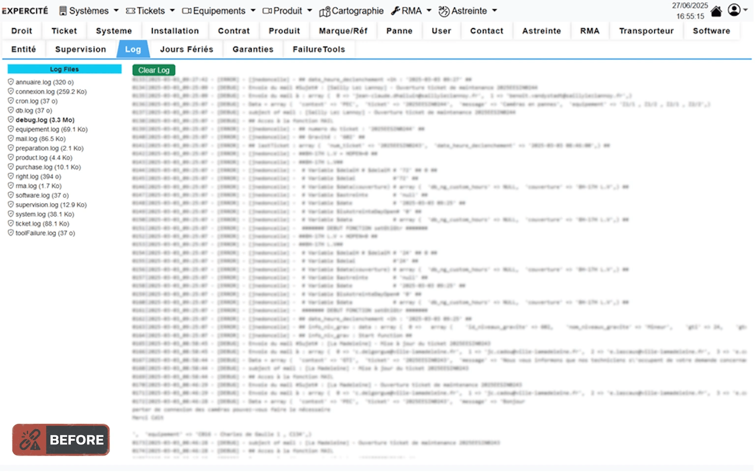 Logs Page in Espace Pilotage