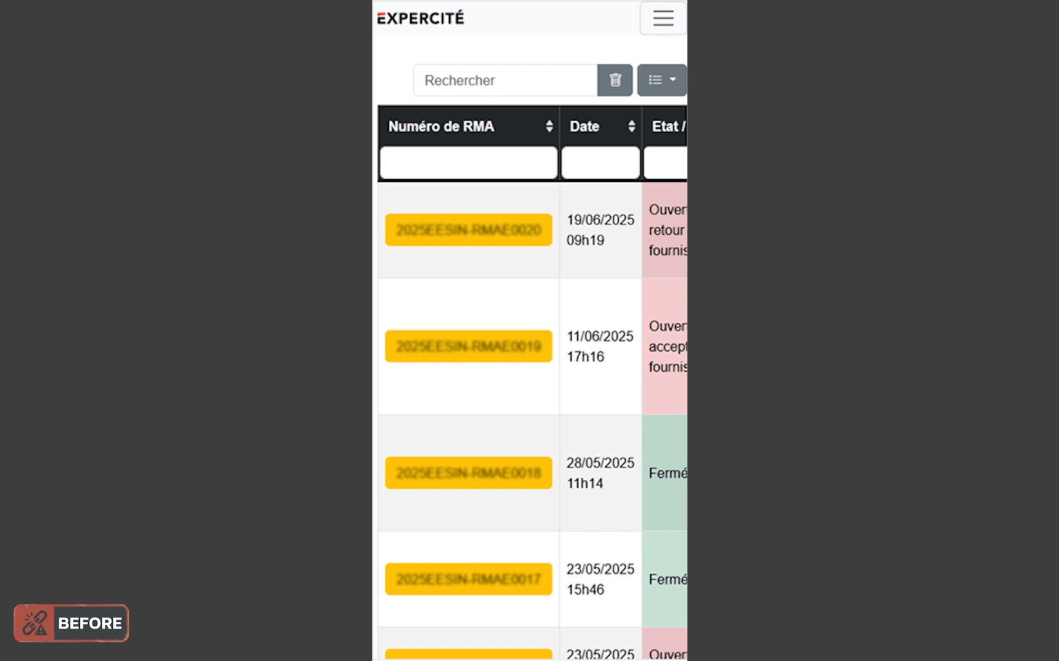 RMA Mobile Interface in Espace Pilotage